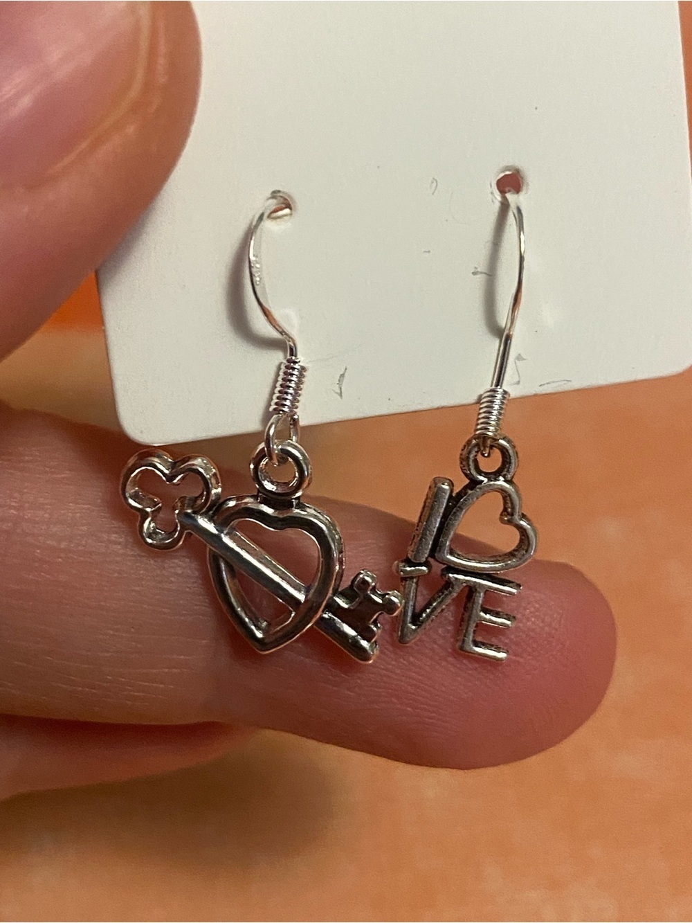 Silver Love & Key Dangle Earrings - Women Jewelry